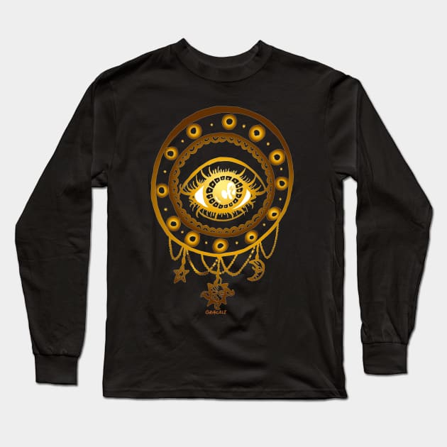 Gold Mystic Eye Long Sleeve T-Shirt by Jan Grackle